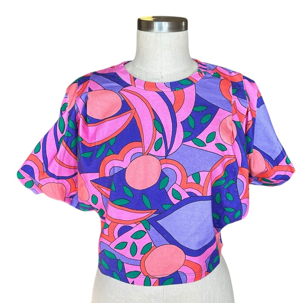 ISABEL MARANT Zinalia Tee Shirt Cropped Colorful Geometric Pattern Women's Small